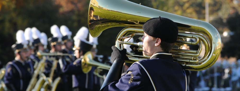 Tuba player in marching band